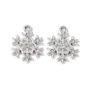 Alloy Crystal Rhinestone Pendants, Snowflake Charm, Platinum, 21x16x2.5mm, Hole: 2mm(X-ALRI-K049-01P)