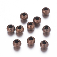 Iron Spacer Beads, Nickel Free, Round, Red Copper Color, 3mm diameter, hole:1mm(E321Y-NFR)