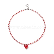 Glass Heart Pendant Necklace with Beaded Chains for Women, Red, 16.18  inch(41.1cm)(NJEW-TA00060)