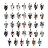 Natural & Synthetic Mixed Gemstone Pointed Pendants, Faceted Bullet Charms, with Rack Plating Platinum Tone Alloy Dragon Findings, Cadmium Free & Lead Free, Mixed Dyed and Undyed, 39~41x24~25x13~14mm, Hole: 4x8mm(G-B042-04P)