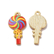 Alloy Enamel Pendants, Golden, Lollipops Charm, Colorful, 24x12x2mm, Hole: 1.5mm(ENAM-D043-13G-05)