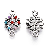 Alloy Connector Charms, Snowflake Links with Colorful Dyed Synthetic Turquoise, Antique Silver, 18.5x11.5x2.5mm, Hole: 2mm(FIND-A024-23AS)