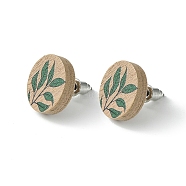 Poplar Wood Stud Earrings, with 316 Surgical Stainless Steel Pin, Flat Round, 15mm(EJEW-G376-01C)