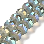Electroplate Glass Beads Strands, Rainbow Plated, Frosted and Faceted(96 Facets), Round, Light Grey, 9.5~10x9~9.5mm, Hole: 1.8mm, about 69~70pcs/strand, 24.57''(62.4~63.1cm)(EGLA-Z001-03A-FR01)