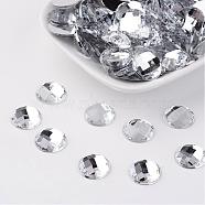 Acrylic Rhinestone Cabochons, Flat Back, Faceted, Half Round, Clear, 14x5mm, about 500pcs/bag(GACR-R002-14mm-08)