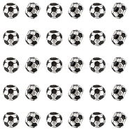 30Pcs Large Hole FootBall/Soccer Ball Alloy Enamel European Beads, Sports Beads, Antique Silver, Black, 9x8mm, Hole: 4.2mm(MPDL-UN0001-01)