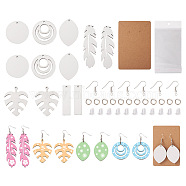 DIY Sublimation Blank Earring Making Kit, Including Leaf & Rectangle & Flat Round MDF Wood Pendants, Brass Earring Hooks, BurlyWood, 144Pcs/set(DIY-SW0001-14)