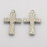 Cross 304 Stainless Steel Pendants, Stainless Steel Color, 25x12.5x2.5mm, Hole: 2mm(STAS-N025-10A)