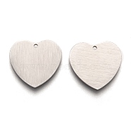 304 Stainless Steel Pendants, Stamping Blank Tag, Laser Cut, Double Side Drawbench Effect, Heart, Stainless Steel Color, 17x18x1mm, Hole: 1.2mm(STAS-O133-02D-P)