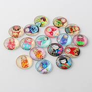 Russian Girl Doll Printed Glass Cabochons, Half Round/Dome, Mixed Color, 10x4mm(GGLA-A002-10mm-JJ)