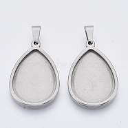 201 Stainless Steel Pendant Cabochon Settings, Plain Edge Bezel Cups, Teardrop, Stainless Steel Color, Tray: 25x18mm, 31.5x21x2.2mm, Hole: 3x6mm(X-STAS-R101-01)