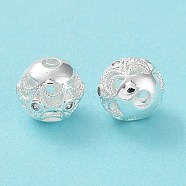 Rack Plating Brass Micro Pave Clear Cubic Zirconia Beads, Long-Lasting Plated, Cadmium Free & Lead Free, Hollow, Round with Lion Dancing, Silver, 8mm, Hole: 2mm(KK-B078-10A-S)