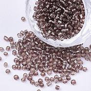 8/0 Glass Seed Beads, Silver Lined Round Hole, Round, Rosy Brown, 3mm, Hole: 1mm, about 10000 beads/pound(SEED-A005-3mm-56)