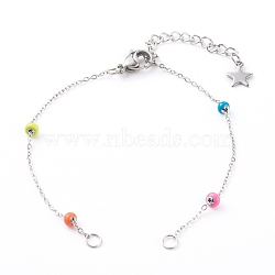 Stainless Steel Satellite Chain Bracelet Making, with Enamel, Colorful, Stainless Steel Color, 6-3/8 inch(16.3cm)(AJEW-JB00938-02)