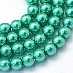 Baking Painted Glass Pearl Bead Strands, Pearlized, Round, Light Sea Green, 3~4mm, Hole: 0.5mm, about 195pcs/strand, 23.6 inch(HY-Q003-3mm-29)