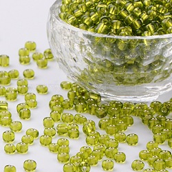 6/0 Glass Seed Beads, Silver Lined Round Hole, Round, Yellow Green, 4mm, Hole: 1.5mm, about 6639 pcs/pound(SEED-A005-4mm-24)
