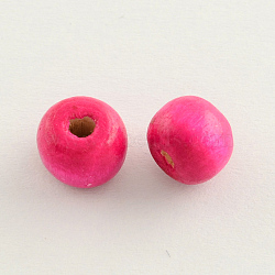 Dyed Natural Wood Beads, Round, Lead Free, Deep Pink, 10x9mm, Hole: 3mm, about 3000pcs/1000g(WOOD-Q006-10mm-11-LF)