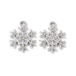 Alloy Crystal Rhinestone Pendants, Snowflake Charm, Platinum, 21x16x2.5mm, Hole: 2mm(X-ALRI-K049-01P)
