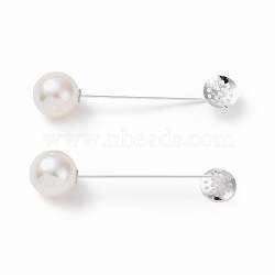 Brass Lapel Pin Base Settings, with Sieve Tray and Plastic Imitation Pearl Beads, Silver, 69mm, Tray: 12mm(KK-I693-01S)