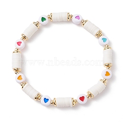 Heart Pattern Heishi Beads Stretch Bracelet for Women, Acrylic & Polymer Clay Beads Bracelet, Colorful, Inner Diameter: 2-1/4 inch(5.8cm)(BJEW-JB07216)