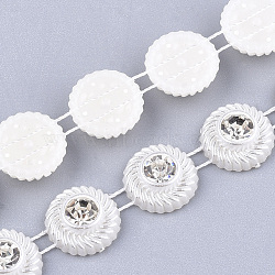 ABS Plastic Imitation Pearl Beaded Trim Garland Strand, Great for Door Curtain, Wedding Decoration DIY Material, with Rhinestone, Flat Round, Creamy White, 12.5x5.5mm; 10yards/roll(AJEW-S073-32)