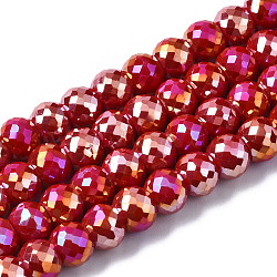 Electroplate Glass Beads Strands, AB Color Plated, Faceted, Round, FireBrick, 8x6mm, Hole: 1.2mm, about 80pcs/strand, 18.66~19.76 inch(47.4cm~50.2cm)(EGLA-Q125-003-A03)