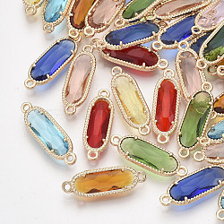 Glass Links, with Light Gold Plated Eco-Friendly Alloy Findings, Faceted, Oval, Mixed Color, 21x7x3mm, Hole: 1.2mm(GLAA-S188-A-KC)