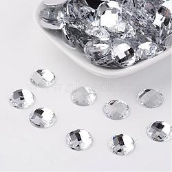 Acrylic Rhinestone Cabochons, Flat Back, Faceted, Half Round, Clear, 14x5mm; about 500pcs/bag(GACR-R002-14mm-08)