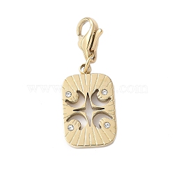 304 Stainless Steel Pendant Decoration, with Rhinestone and Lobster Claw Clasps, PVD Vacuum Plating, Rectangle with Moon & Star, Real 18K Gold Plated, 27.5mm, Pendant: 17x10x2mm(STAS-S165-44G)