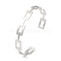 304 Stainless Steel Hollow Rectangle Cuff Bangles, Stainless Steel Color, Inner Diameter: 2-1/8x2-1/2 inch(5.4x6.3cm)(BJEW-H322-01P)