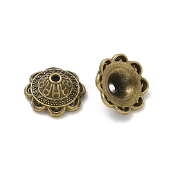 Tibetan Style Alloy Bead Caps, Cadmium Free & Lead Free, Flower, Antique Bronze, 14x5mm, Hole: 1.4mm(TIBE-P003-81A-AB)