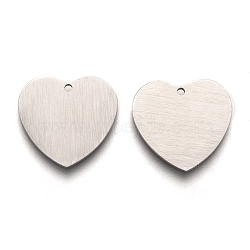 Tarnish Resistant 304 Stainless Steel Pendants, Stamping Blank Tag, Laser Cut, Double Side Drawbench Effect, Heart, Stainless Steel Color, 17x18x1mm, Hole: 1.2mm(STAS-O133-02D-P)