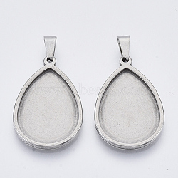 201 Stainless Steel Pendant Cabochon Settings, Plain Edge Bezel Cups, Teardrop, Stainless Steel Color, Tray: 25x18mm, 31.5x21x2.2mm, Hole: 3x6mm(X-STAS-R101-01)