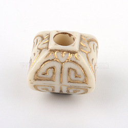 Lantern Plating Acrylic Beads, Golden Metal Enlaced, Beige, 12.5x12.5x11.5mm, Hole: 3.5mm, about 510pcs/500g(PACR-Q102-32A)