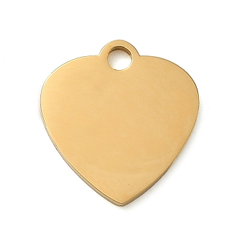 Ion Plating(IP) 304 Stainless Steel Pendants, Stamping Blank Tag, Heart Charm, Golden, 17x16x1.5mm, Hole: 2.5mm