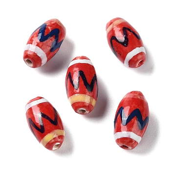 Handmade Porcelain Beads, Famille Rose Porcelain, Oval, Red, 17x9.5mm, Hole: 1.6mm, about 22pcs/strand, 14.37 inch(36.5cm)