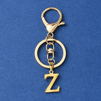 304 Stainless Steel Initial Letter Charm Keychains, with Alloy Clasp, Golden, Letter Z, 8.5cm