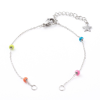 Stainless Steel Satellite Chain Bracelet Making, with Enamel, Colorful, Stainless Steel Color, 6-3/8 inch(16.3cm)
