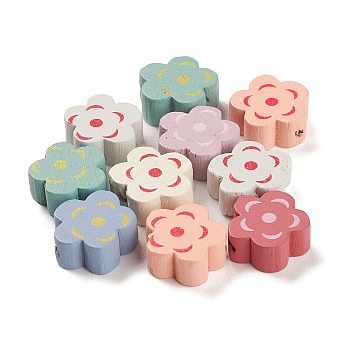 Spray Painted Natural Maple Wood Beads, Flower, Mixed Color, 14x13.5x6mm, Hole: 2mm, about 1162pcs/500g