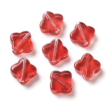 Transparent Glass Beads, Rhombus, Red, 11.5x11.5x4.5mm, Hole: 1.2mm