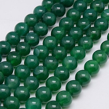 Natural Agate Beads Strands, Green Onyx, Dyed, Round, Green, 14mm, Hole: 1.5mm, about 28pcs/strand, 15.75 inch