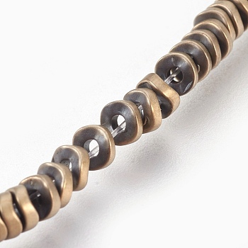 Electroplated Non-magnetic Synthetic Hematite Bead Strand, Twist Square, Frosted, Antique Bronze Plated, 3x1mm, Hole: 0.8mm, about 384pcs/strand, 15.7 inch(40cm)