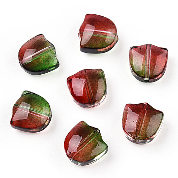 Two Tone Spray Painted Transparent Glass Beads, Tulip Flower, Green, 9x9x5.5mm, Hole: 1mm