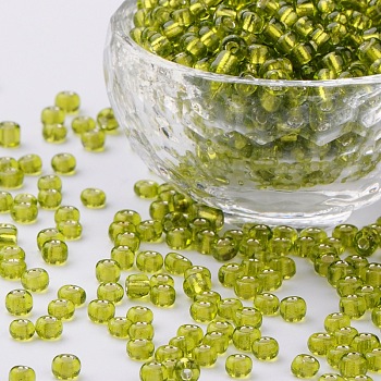 6/0 Glass Seed Beads, Silver Lined Round Hole, Round, Yellow Green, 4mm, Hole: 1.5mm, about 6639 pcs/pound