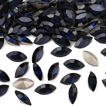 Preciosa&reg MAXIMA Crystal Fancy Stones, Czech Crystal, 435 14 615 Navette(Horse Eye), Dura Foiling, 30280 Dark Indigo, 8x4mm