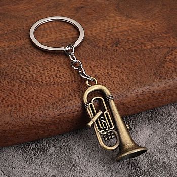 Alloy Keychain, Music Gift Pendant, Musical Instruments, Antique Bronze, 10.2x3.5cm