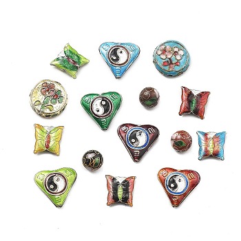 Handmade Cloisonne Beads, Mixed Color, Mixed Shapes, 10~18.5x10~20.5x4~10mm, Hole: 1.2~1.4mm