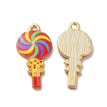Alloy Enamel Pendants, Golden, Lollipops Charm, Colorful, 24x12x2mm, Hole: 1.5mm
