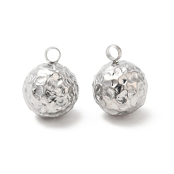 Non-Tarnish 201 Stainless Steel Pendants, Textured, Ball Charm, Stainless Steel Color, 10x8mm, Hole: 1.8mm