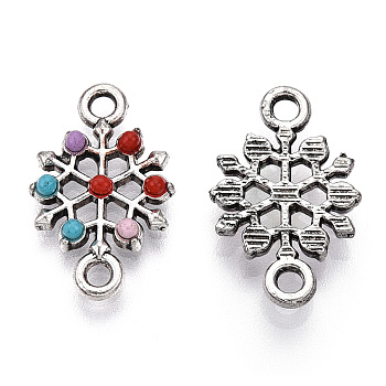 Alloy Connector Charms, Snowflake Links with Colorful Dyed Synthetic Turquoise, Antique Silver, 18.5x11.5x2.5mm, Hole: 2mm